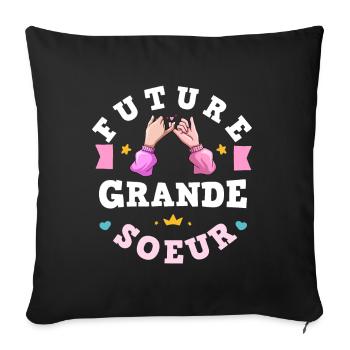 Future Grande Sœur Annonce Grossesse Fille - Housse de coussin décorative 45 x 45 cm - noir - Devant