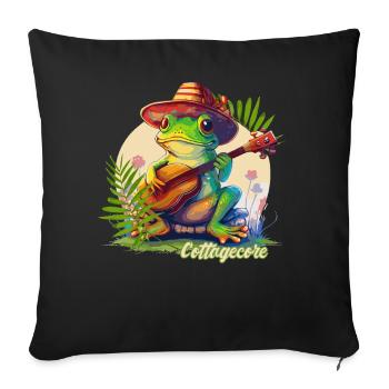 Cottagecore Aesthetic Countryside Banjoist Frog Go - Sofa pillowcase 17,3'' x 17,3'' (45 x 45 cm) - black - Front