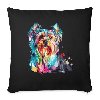 Aquarelle Yorkshire Terrier Yorkie Chien coloré L - Housse de coussin décorative 45 x 45 cm - noir - Devant