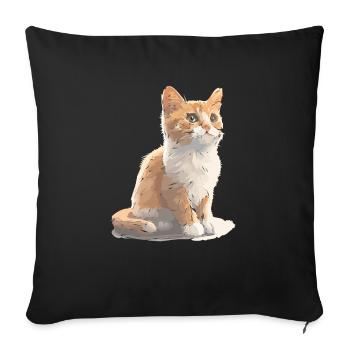 Dessin de chat mignon - Housse de coussin décorative 45 x 45 cm - noir - Devant
