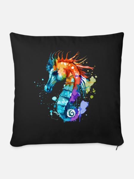 Watercolor Seahorse Colorful Sea Horse Lover - Sofakissenbezug 45 x 45 cm - Schwarz