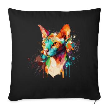 Watercolor Sphynx Cat Colorful Hairless Cat Lover - Sofa pillowcase 17,3'' x 17,3'' (45 x 45 cm) - black - Front