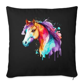 Aquarelle Cheval Équitation Poney Coloré Pet Poneys Lo - Housse de coussin décorative 45 x 45 cm - noir - Devant