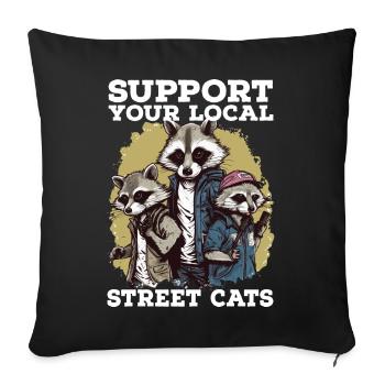 Support Your Local Street Cats Raccoon Opossum - Sofa pillowcase 17,3'' x 17,3'' (45 x 45 cm) - black - Front