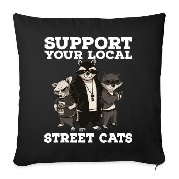 Support Your Local Street Cats Raccoon Opossum - Sofa pillowcase 17,3'' x 17,3'' (45 x 45 cm) - black - Front
