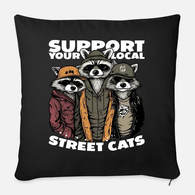 Support Your Local Street Cats Waschbär Opossum - Sofakissenbezug 45 x 45 cm - Schwarz