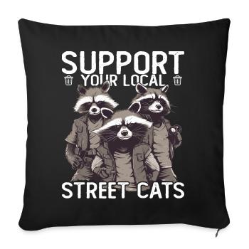Support Your Local Street Cats Raccoon Opossum - Sofa pillowcase 17,3'' x 17,3'' (45 x 45 cm) - black - Front