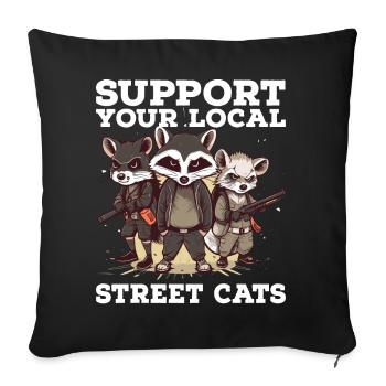 Support Your Local Street Cats Raccoon Opossum - Sofa pillowcase 17,3'' x 17,3'' (45 x 45 cm) - black - Front