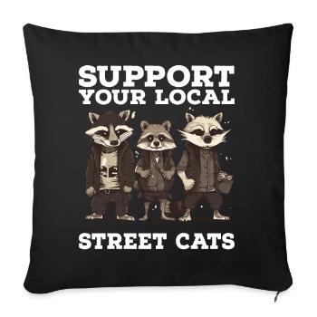 Support Your Local Street Cats Raccoon Opossum - Sofa pillowcase 17,3'' x 17,3'' (45 x 45 cm) - black - Front
