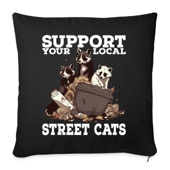 Support Your Local Street Cats Raccoon Opossum - Sofa pillowcase 17,3'' x 17,3'' (45 x 45 cm) - black - Front