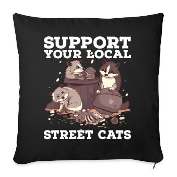 Support Your Local Street Cats Raccoon Opossum - Sofa pillowcase 17,3'' x 17,3'' (45 x 45 cm) - black - Front