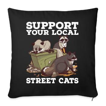 Support Your Local Street Cats Raccoon Opossum - Sofa pillowcase 17,3'' x 17,3'' (45 x 45 cm) - black - Front