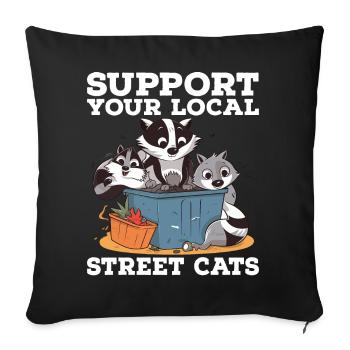 Support Your Local Street Cats Waschbär Opossum - Sofakissenbezug 45 x 45 cm - Schwarz - Vorne