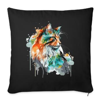 Aquarelle Norvégien Forêt Chat Coloré Cheveux Longs - Housse de coussin décorative 45 x 45 cm - noir - Devant