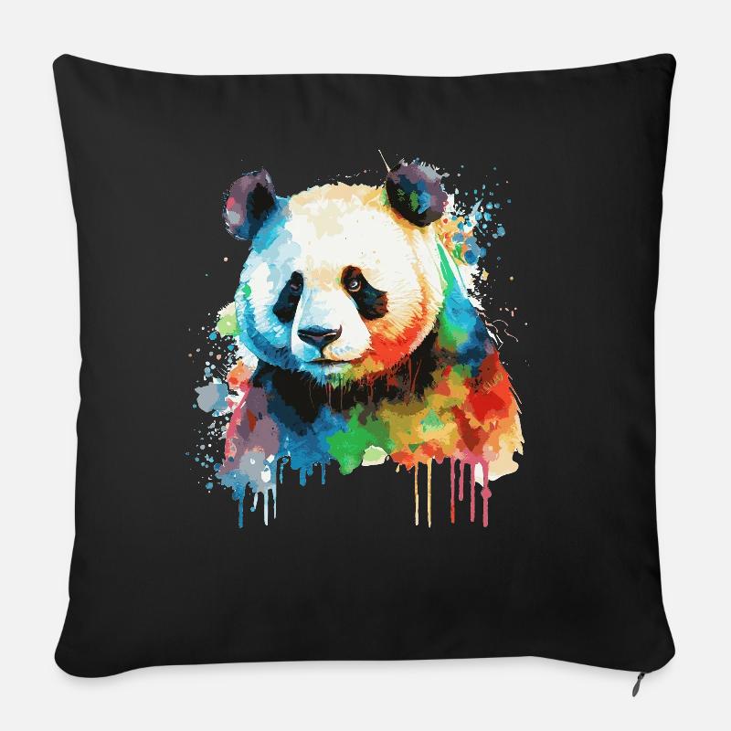 Colorful Watercolor Panda Bear Cute Bear Lover - Sofakissenbezug 45 x 45 cm - Schwarz