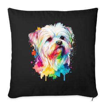Aquarelle Maltese coloré mignon propriétaire de chien de compagnie - Housse de coussin décorative 45 x 45 cm - noir - Devant