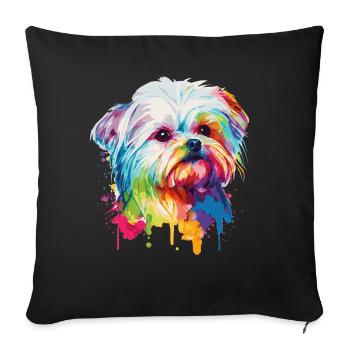 Mignon Malte coloré aquarelle animal de compagnie amoureux des chiens - Housse de coussin décorative 45 x 45 cm - noir - Devant