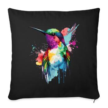 Aquarelle Colibri Observateur d’oiseaux coloré - Housse de coussin décorative 45 x 45 cm - noir - Devant