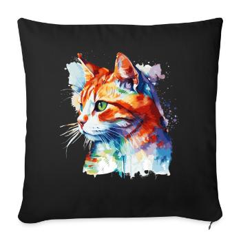 Watercolor European Shorthair Cat Colorful Cat Lov - Sofa pillowcase 17,3'' x 17,3'' (45 x 45 cm) - black - Front