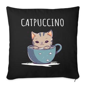Catpuccino Katze in Kaffee-Tasse - Sofakissenbezug 45 x 45 cm - Schwarz - Vorne
