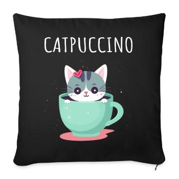Catpuccino Katze in Kaffee-Tasse - Sofakissenbezug 45 x 45 cm - Schwarz - Vorne