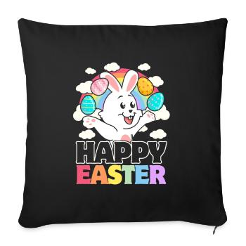Happy Easter - Oeufs de Pâques lapin blanc - Housse de coussin décorative 45 x 45 cm - noir - Devant