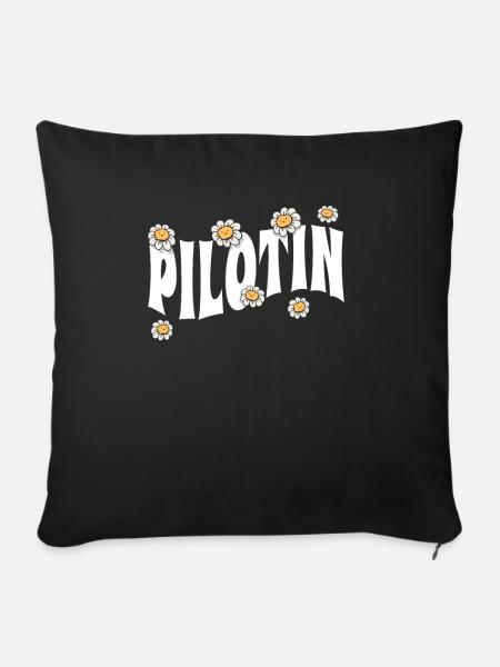 Flugzeug niedliche Blumen Pilotin - Sofakissenbezug 45 x 45 cm - Schwarz