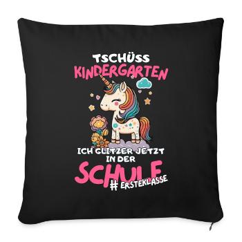 Schule Einhorn Einschulungsgeschenk für Mädchen - Sofakissenbezug 45 x 45 cm - Schwarz - Vorne