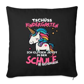 Magisches Einhorn Einschulungsgeschenk für Mädchen - Sofakissenbezug 45 x 45 cm - Schwarz - Vorne