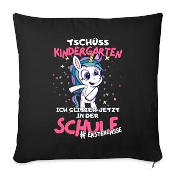Schule Einhorn-Abschiedsgeschenk für Kitaabgänger - Sofakissenbezug 45 x 45 cm - Schwarz - Vorne