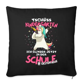 Tschüss Kindergarten - Einhorn Edition für Mädchen - Sofakissenbezug 45 x 45 cm - Schwarz - Vorne