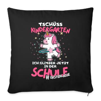 Süßes Einhorn Kitaabgägner Schulstart für Mädchen - Sofakissenbezug 45 x 45 cm - Schwarz - Vorne