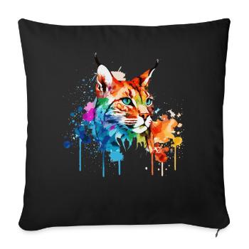 Watercolor Bobcat Animal Colorful Wildlife Lover - Sofa pillowcase 17,3'' x 17,3'' (45 x 45 cm) - black - Front