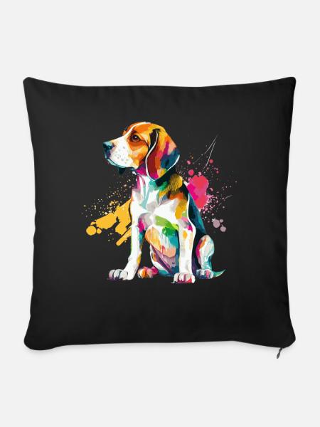 Watercolor Beagle Cute Colorful Pet Dog - Sofakissenbezug 45 x 45 cm - Schwarz