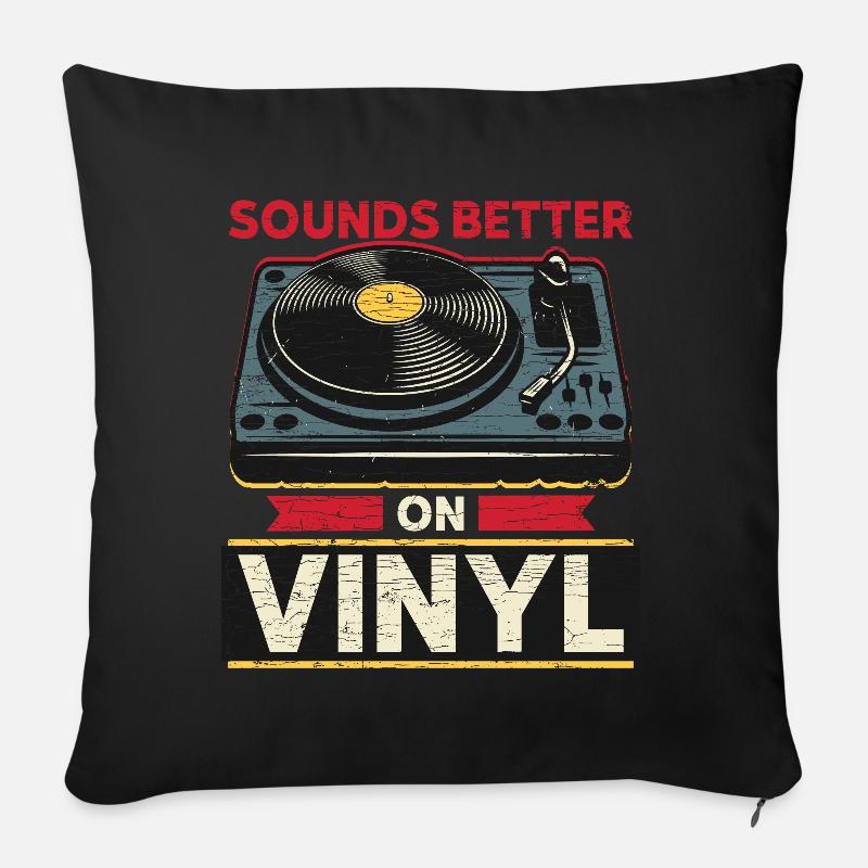 Schallplatte Vinyl - Sofakissenbezug 45 x 45 cm - Schwarz