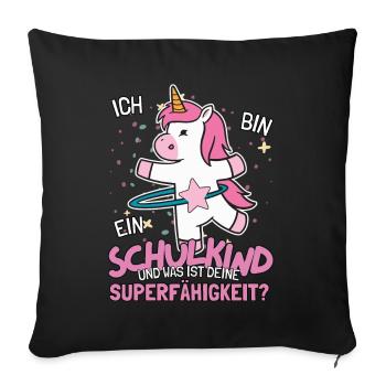 Schulkind Einhorn für Mädchen zur Einschulung - Sofakissenbezug 45 x 45 cm - Schwarz - Vorne