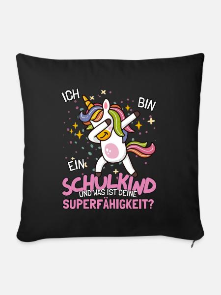 Schulanfang für Mädchen mit magischem Einhorn - Sofakissenbezug 45 x 45 cm - Schwarz