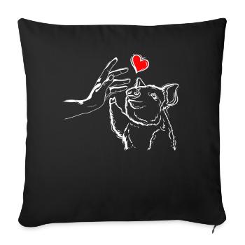 Coeur de cochon tenant la main avec le cochon - Housse de coussin décorative 45 x 45 cm - noir - Devant