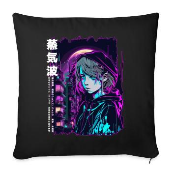 Triste Anime eGirl Edgy Vaporwave Japonais Anti Socia - Housse de coussin décorative 45 x 45 cm - noir - Devant