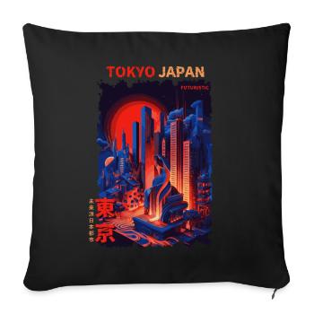 Tokyo Japon Futuriste Cyber City Urban Vaporwave - Housse de coussin décorative 45 x 45 cm - noir - Devant