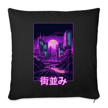 Japanese Tokyo City Vaporwave Aesthetic Retro Synt - Sofakissenbezug 45 x 45 cm - Schwarz - Vorne