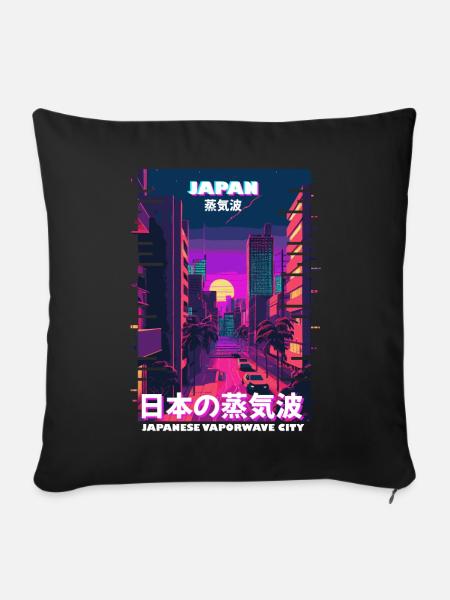 Tokyo City Pop Japan Vaporwave Cyber Glitch Art Ci - Sofakissenbezug 45 x 45 cm - Schwarz