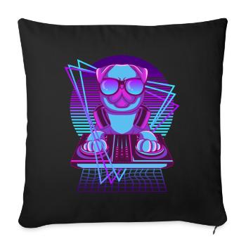 Party Music Techno Dogs Vaporwave DJ Pug Dog - Sofa pillowcase 17,3'' x 17,3'' (45 x 45 cm) - black - Front