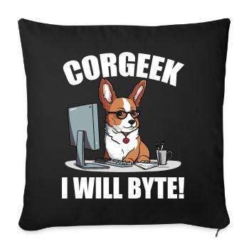 Corgi with glasses I Will Byte computer geek Corgeek - Sofa pillowcase 17,3'' x 17,3'' (45 x 45 cm) - black - Front