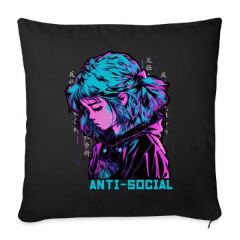 Anti Social Vaporwave Sad Anime Girl Japanese Aest - Sofa pillowcase 17,3'' x 17,3'' (45 x 45 cm) - black - Front