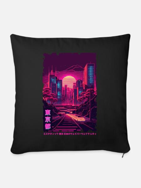 Vaporwave City Night Scene Tokyo Japanese Aestheti - Sofakissenbezug 45 x 45 cm - Schwarz