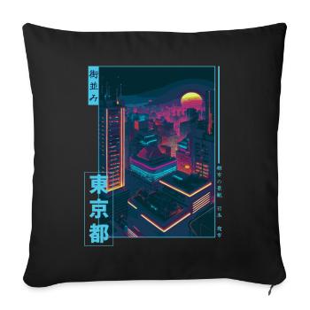 Rétro Futurisme Japonais Vaporwave City Tokyo Aesth - Housse de coussin décorative 45 x 45 cm - noir - Devant