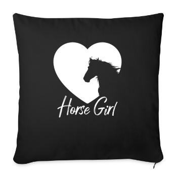 Cheval Fille Cheval Chevaux Mignons - Housse de coussin décorative 45 x 45 cm - noir - Devant