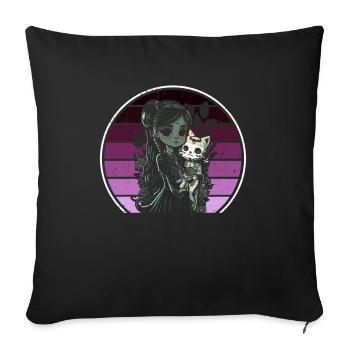Goth Girl Keeps Skeleton Cat - Gothic - Sofa pillowcase 17,3'' x 17,3'' (45 x 45 cm) - black - Front
