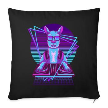 Vaporwave Llama DJ Pult Llama - Sofakissenbezug 45 x 45 cm - Schwarz - Vorne